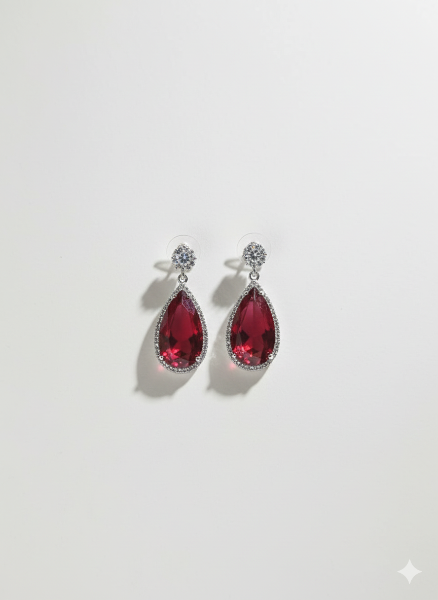 ❤️Ruby-Red Teardrop Dangle Earrings